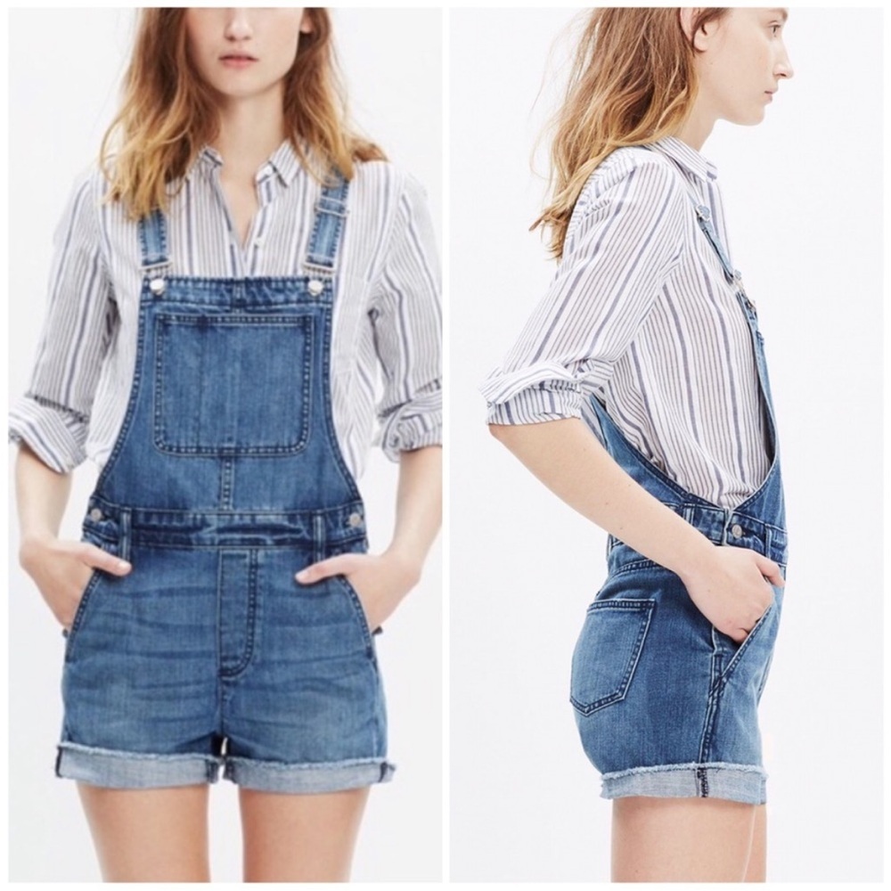 Madewell Blue Denim Short Overalls